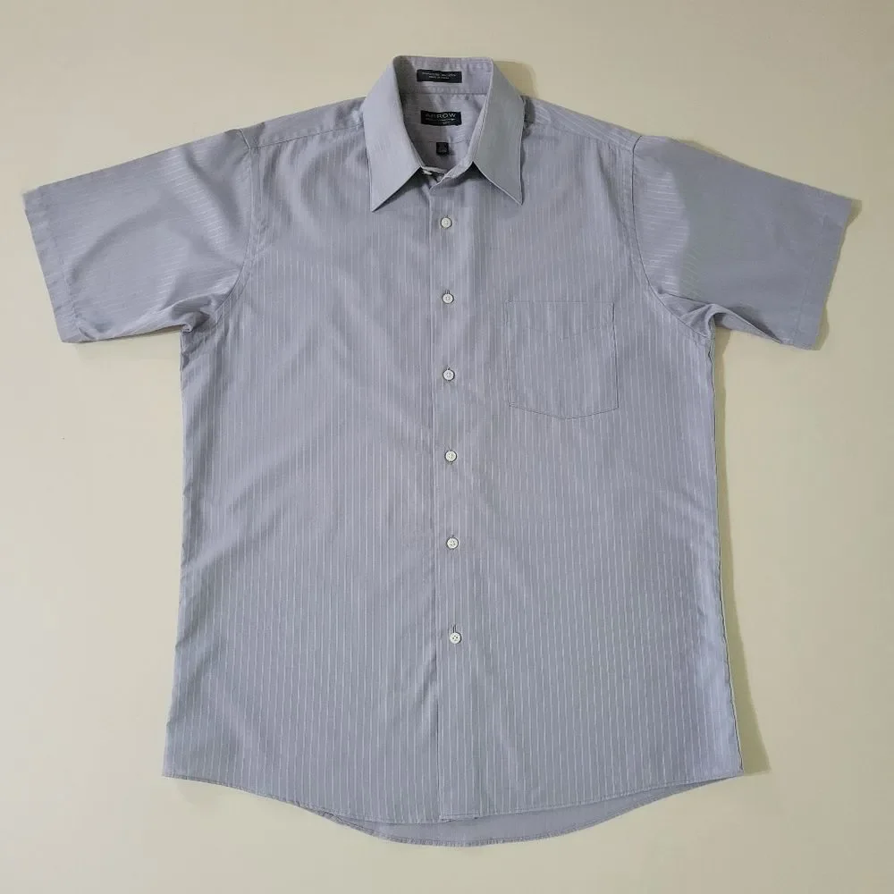 Arrow Wrinkle Free Men's Blue Button-down Short Sleeve Shirt